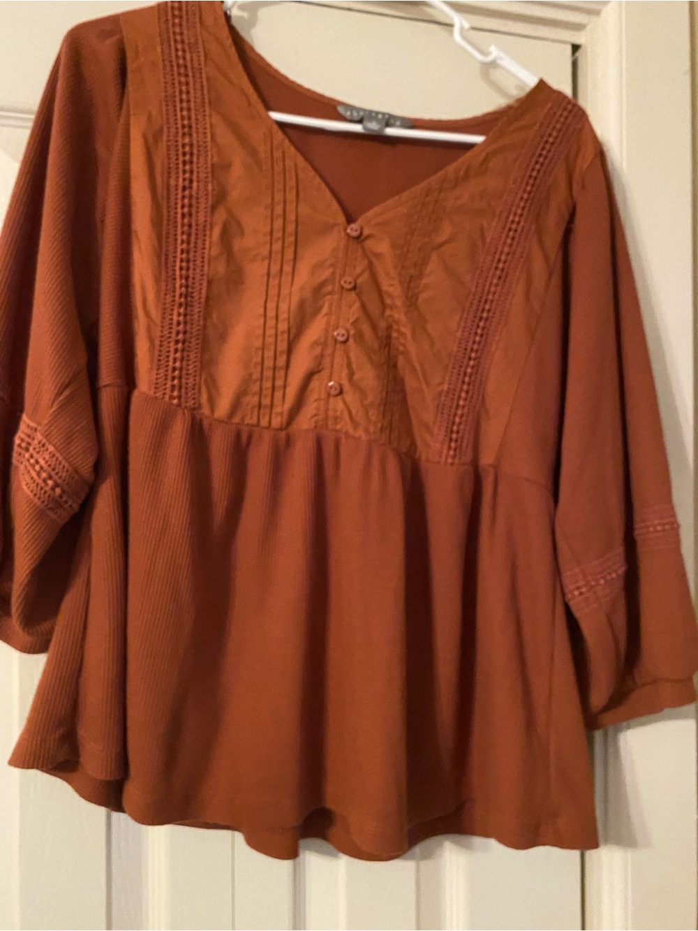 Sharagano Rust-Orange Boho Peasant Blouse